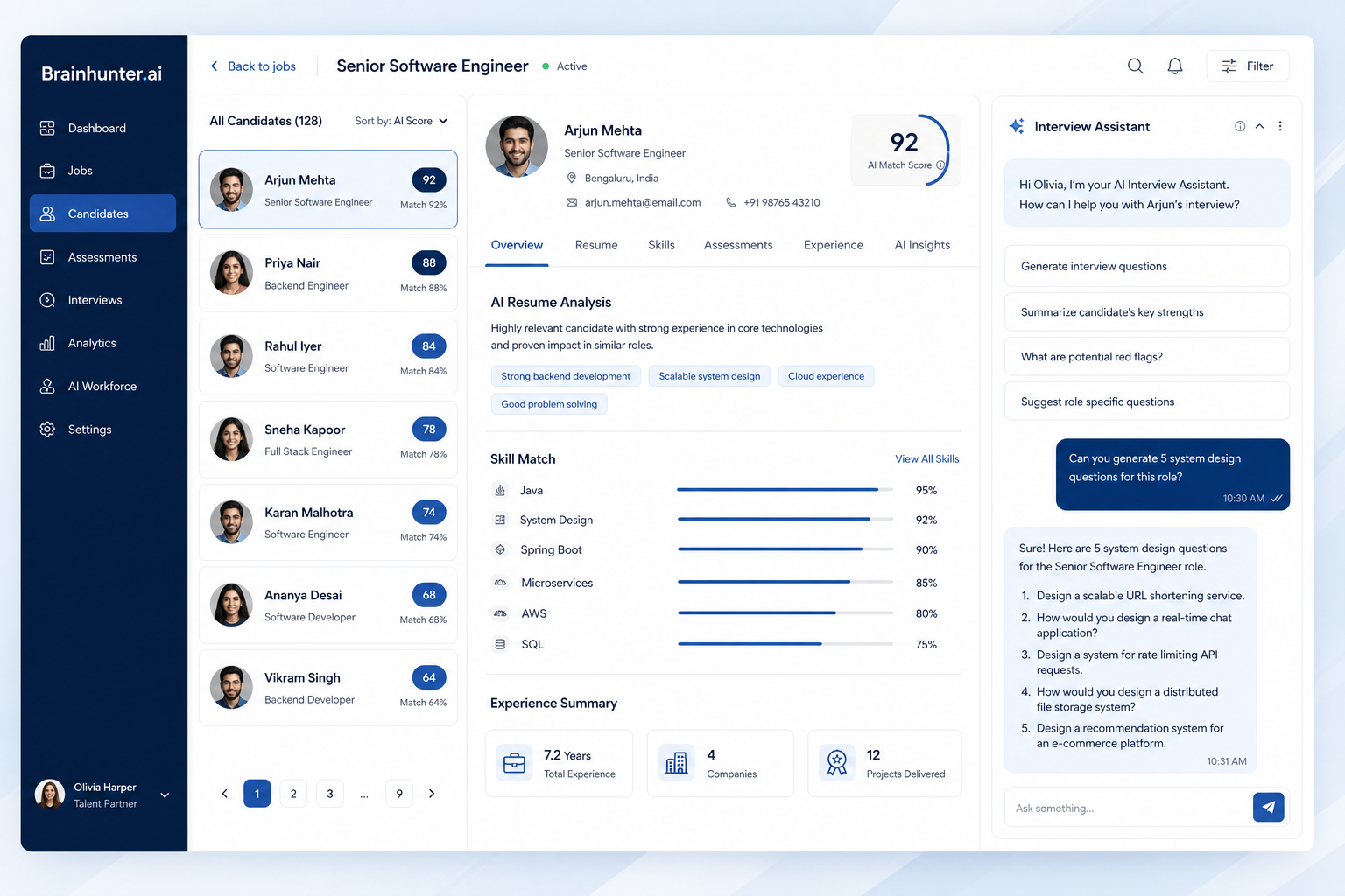Brainhunter.ai AI talent screening platform dashboard